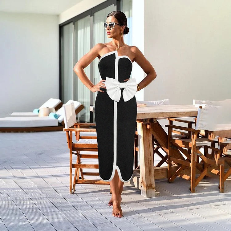 Maillot de bain une pièce avec nœud papillon et jupe à épaules dénudées 