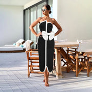 Off Shoulder Bow Tie One Piece Swimsuit and Skirt