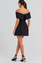 Elegant Evening Lapel Bandeau Removable Belt Pocketed Mini Dress