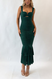 Solid Color High Waist Pleated Mermaid Dress