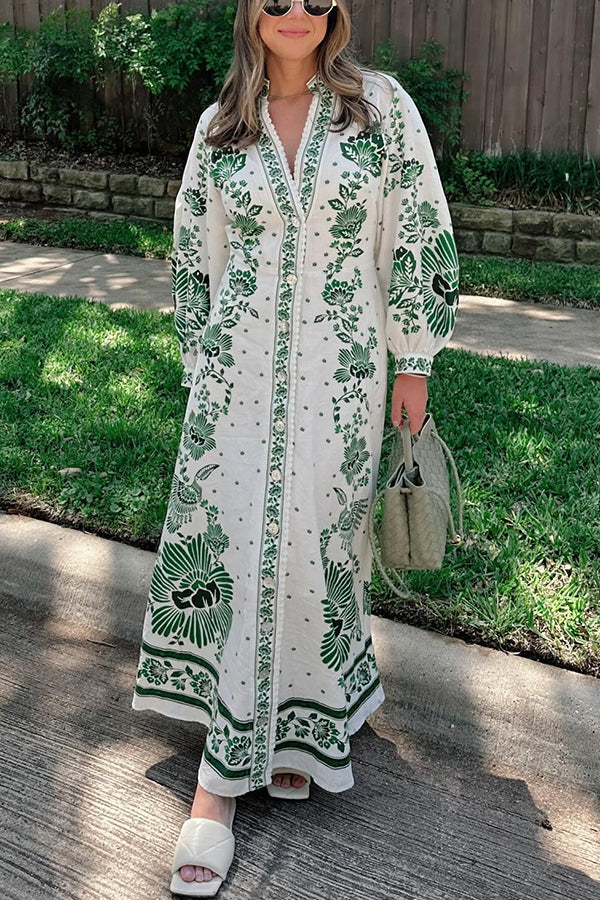 Einzigartiges Maxikleid mit Knopfleiste und langen Ärmeln