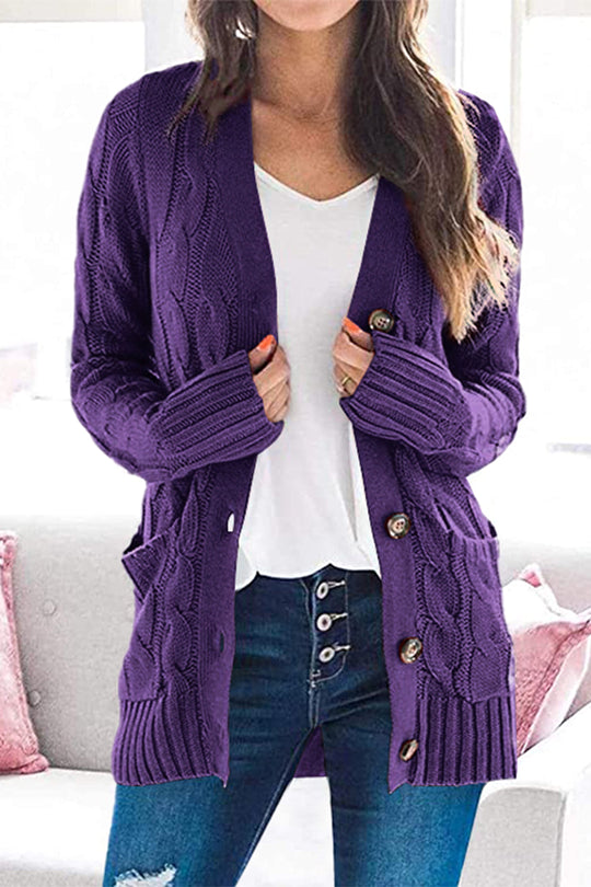 Cardigan épais en tricot de couleur unie à boutons