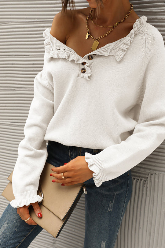 Pull en tricot à manches longues et à volants
