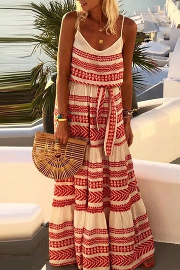Simian style V-neck printed beach slip dress