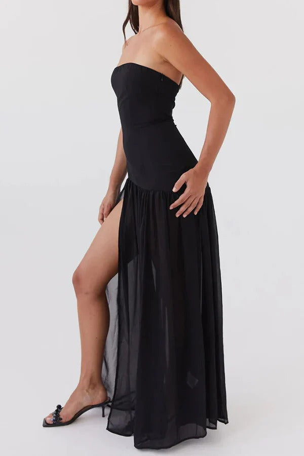 Robe longue bustier en mousseline semi-transparente patchwork Eden