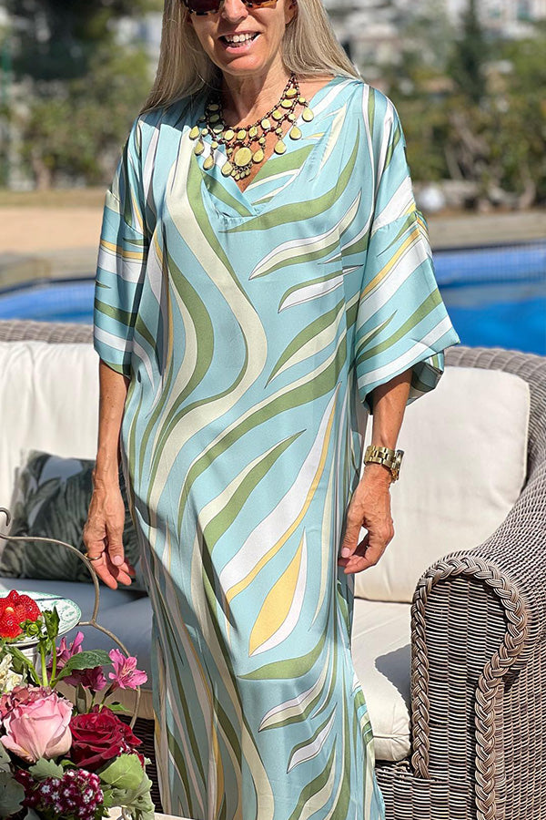 Green Petal Sleeve V-Neck Fashion Dress