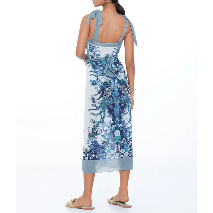 swimgirls Blauer, wendbarer Badeanzug mit Schleife und Schulterschnürung und Sarong/Rock 