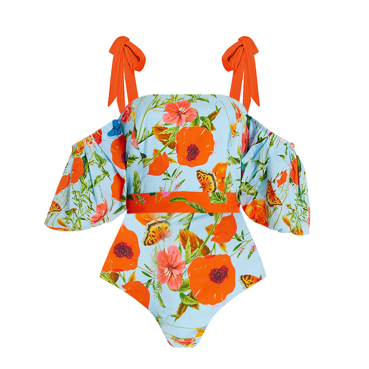 Maillot de bain une pièce à lacets et imprimé floral avec jupe 
