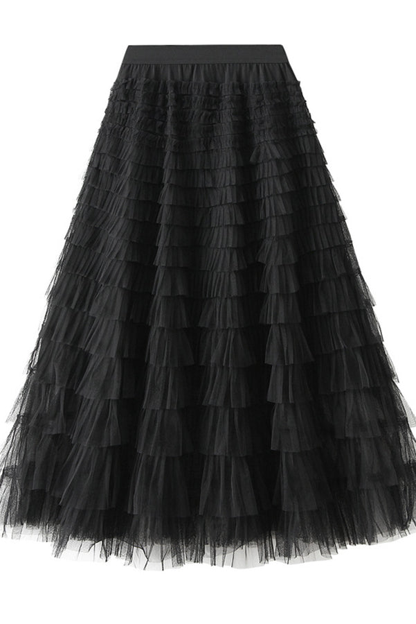 Jupe longue en tulle à taille élastique et à volants Soyez votre propre reine de la ville