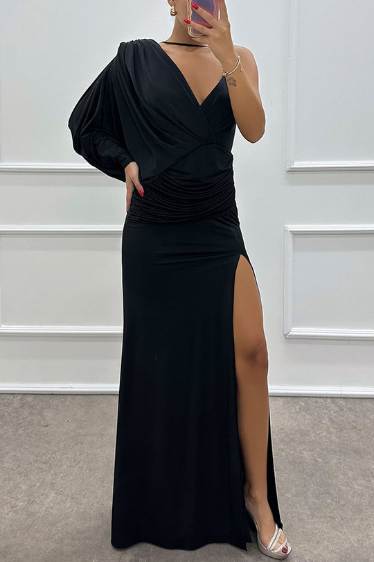 Robe longue fendue à une épaule et manches chauve-souris Like Venus