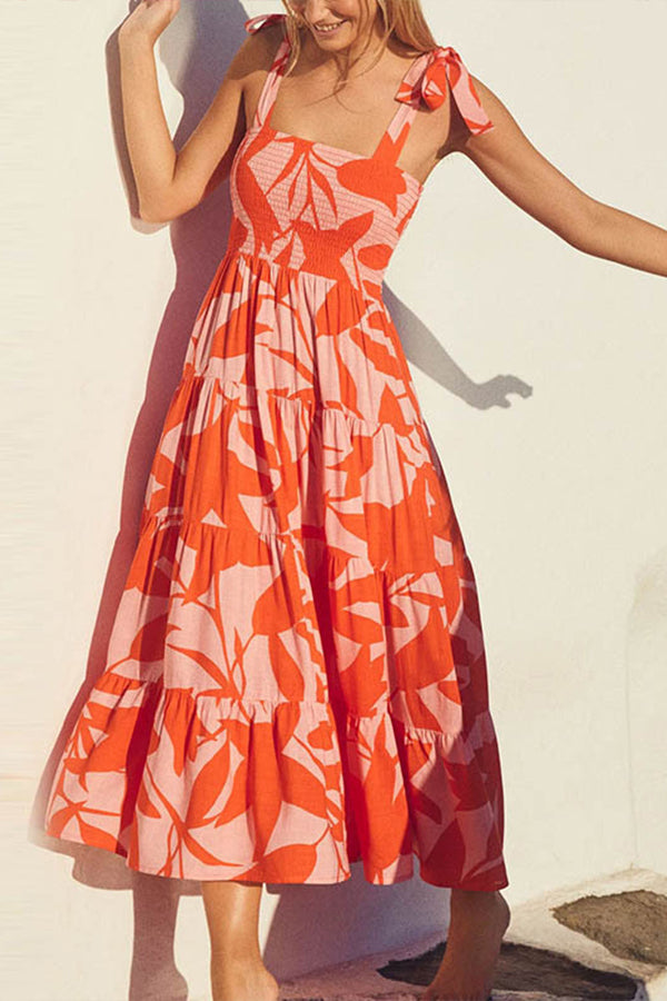 Temperament and elegant printed sleeveless backless strappy dress