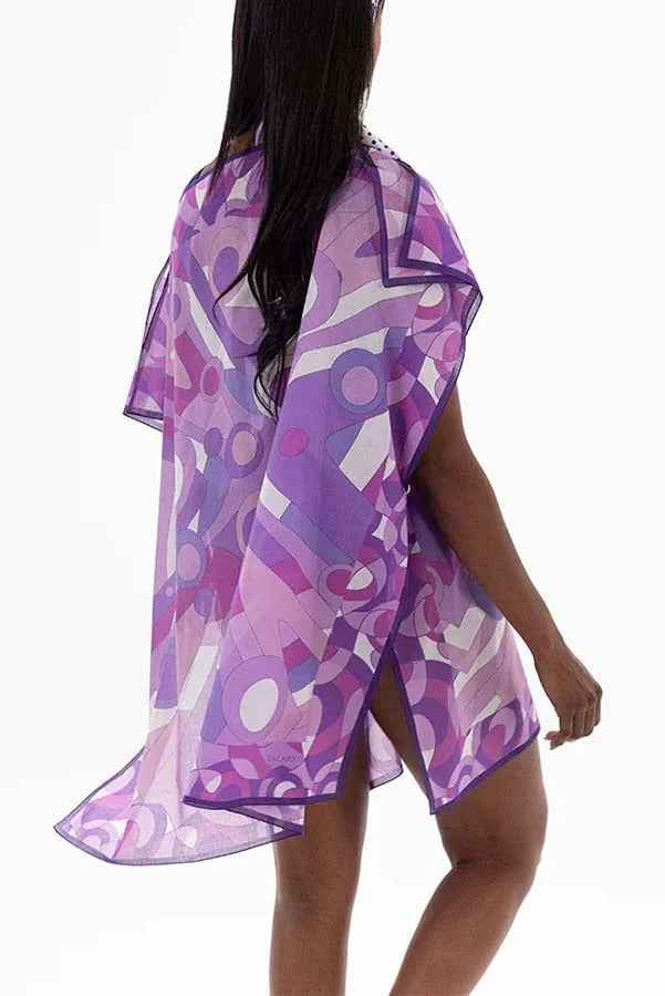 Colorful Circle Unique Print One Shoulder Button Detail Loose Cover-up Mini Dress