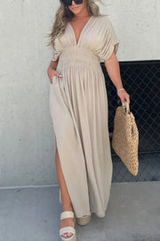 SLIT V-NECK EFFORTLESS MAXI LONG DRESS (BUY 2 FREE SHIPPING)