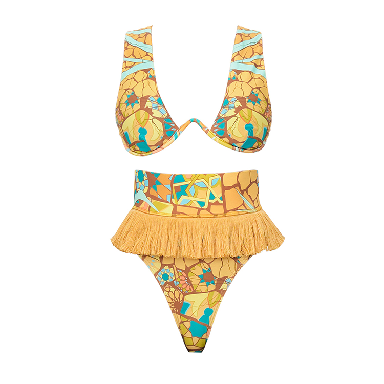 Maillot de bain bikini à imprimé opulent et cape à pompons 