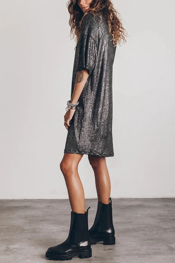 The Dark Sparkly Relaxed Slit T-shirt Mini Dress