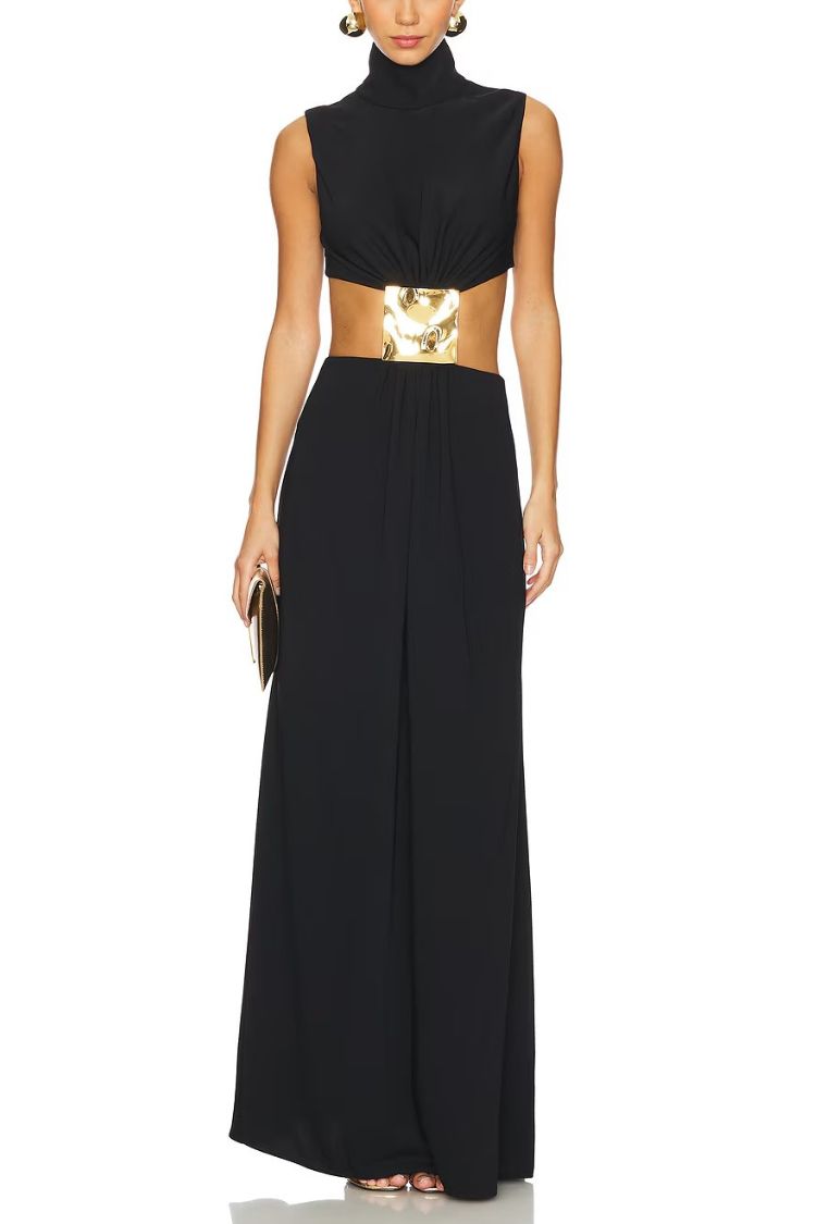 Robe longue Avery à col haut et découpes en métal