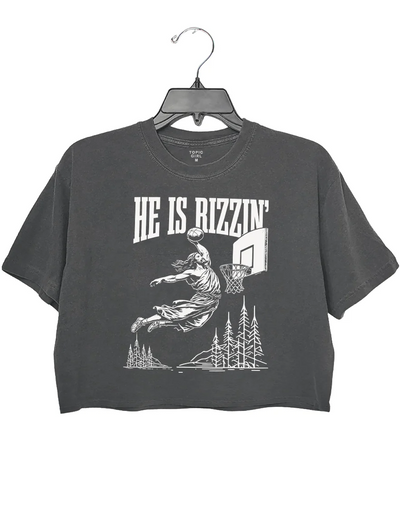 He ls Rizzin Funny Easter Jesus Playing Basketball Crop Top