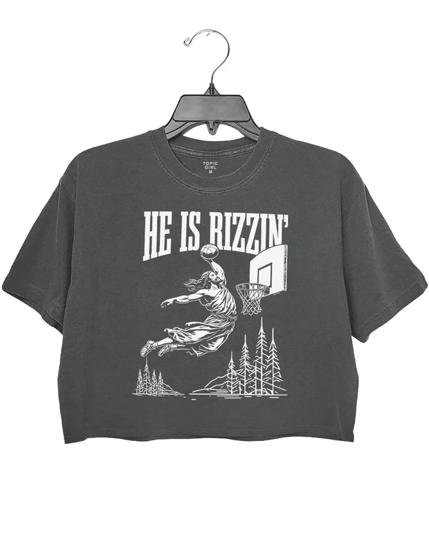 He ls Rizzin Funny Easter Jesus Playing Basketball Crop Top