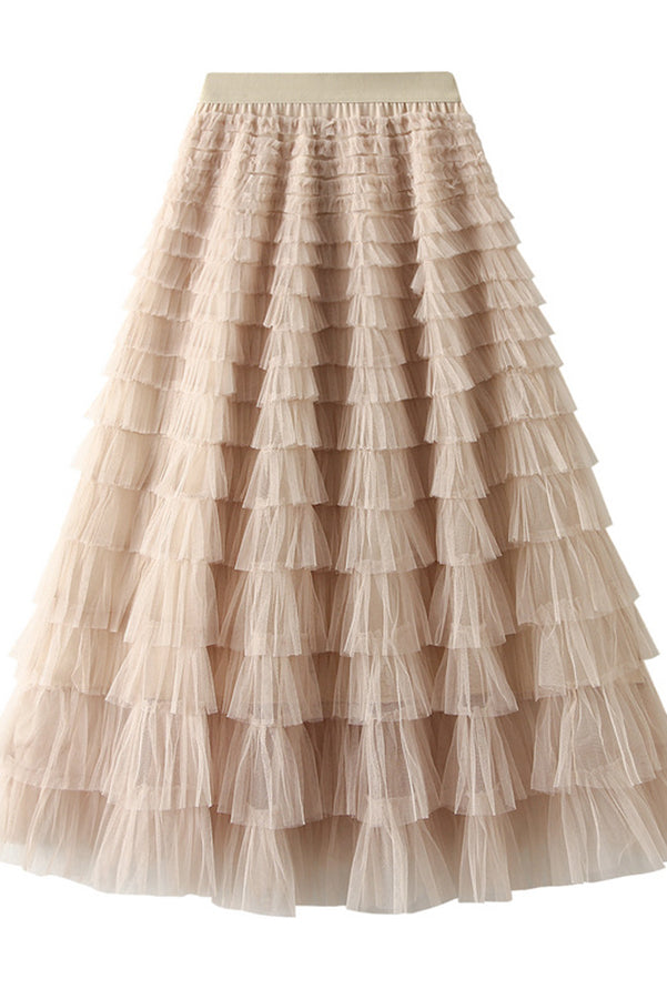 Jupe longue en tulle à taille élastique et à volants Soyez votre propre reine de la ville
