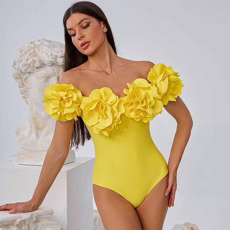 3D Flowers Decor Swimsuit and Skirt