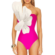 3D Pearl Flower One Shoulder One Piece Swimsuit