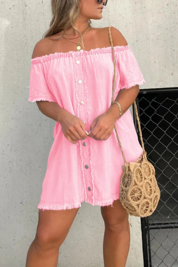 NEW SHORT SLEEVE CASUAL DENIM DRESS (BUY 2 FREE SHIPPING)