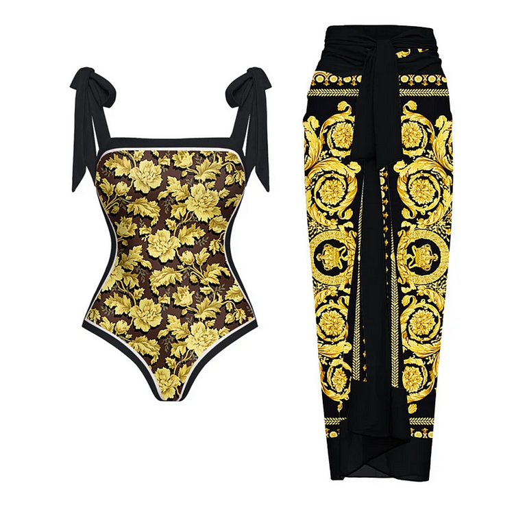 swimgirls Wendbarer Badeanzug mit Schleife und Schulterschnürung, einteilig, und Sarong 