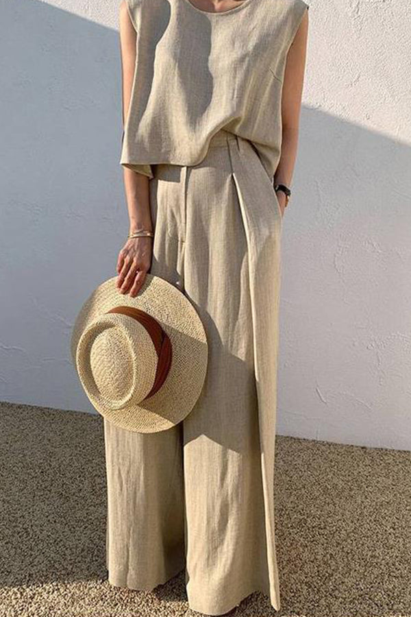 Fashion casual loose two-piece sleeveless top loose wide leg pants for women