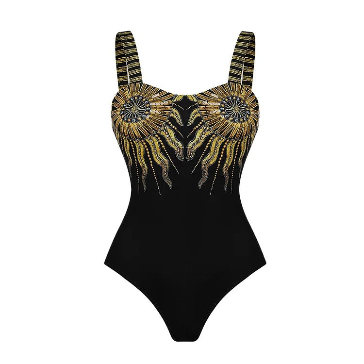 swimgirls – Einteiliger Badeanzug und Sarong mit Sling-Print 