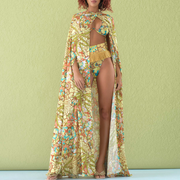 Opulent Printed Tassel Bikini Swimsuit and Cape