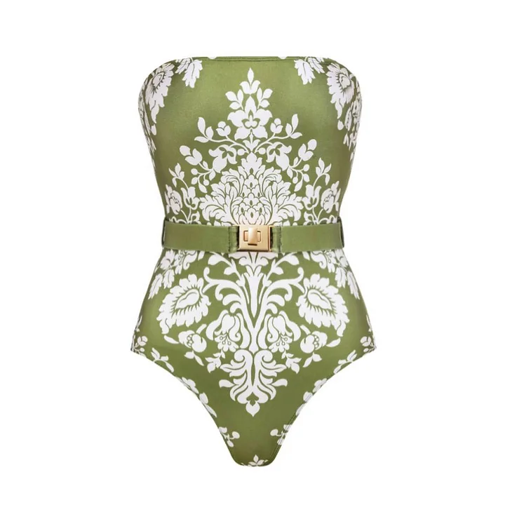 Maillot de bain une pièce à imprimé rétro avec ceinture amovible et bretelles 