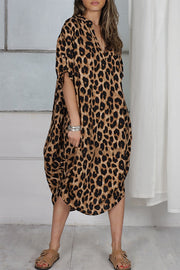 Casual Print Leopard Patchwork V Neck Printed Dress Dresses