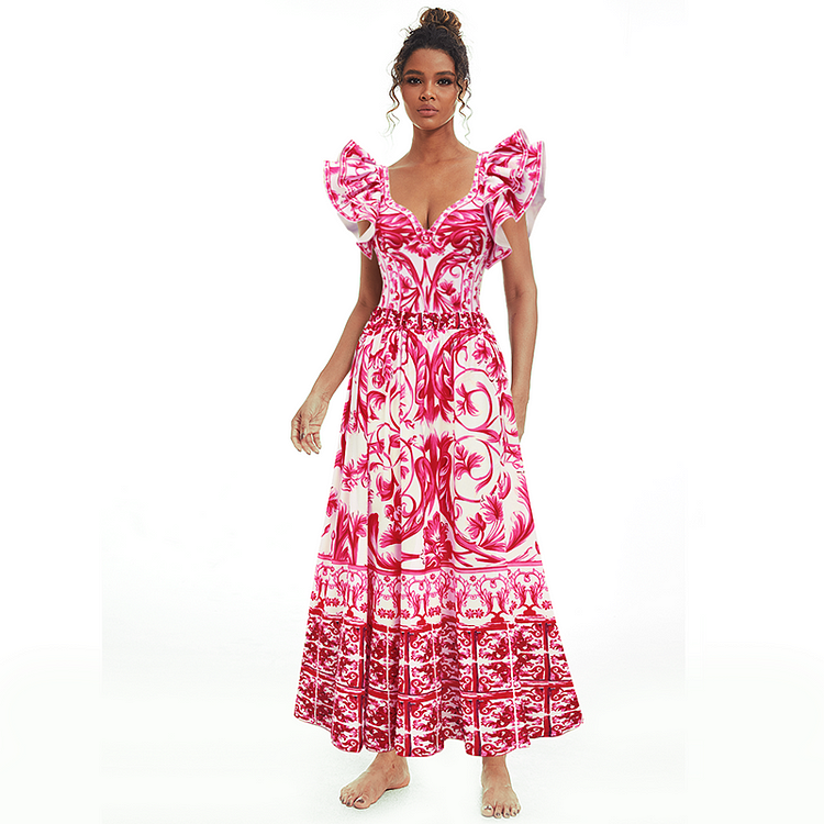 Maillot de bain une pièce et jupe imprimés de style baroque 