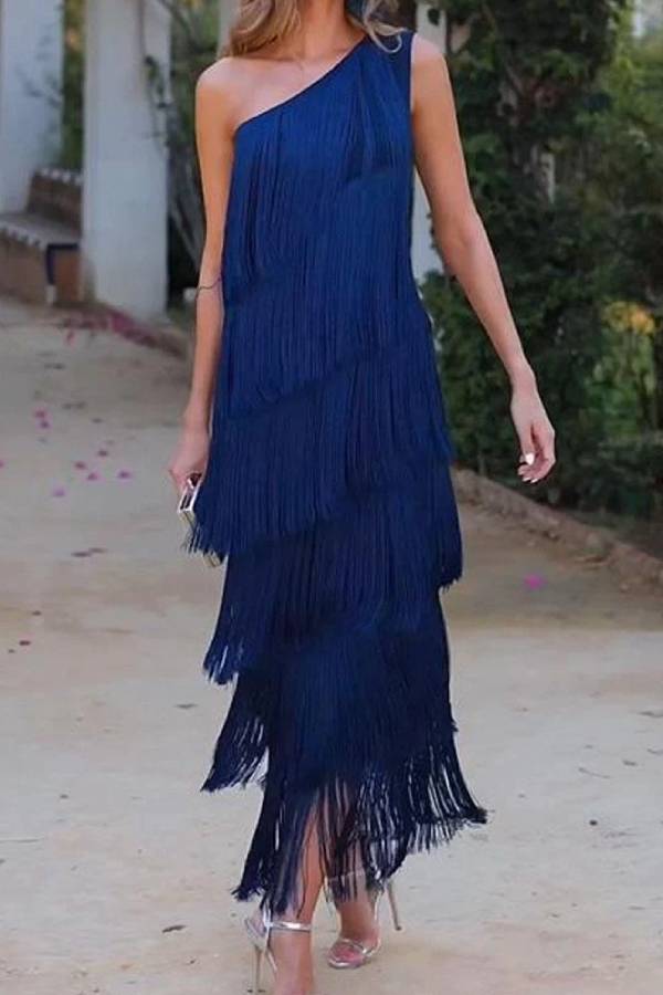 Off-Shoulder Elegant Fringe Dress