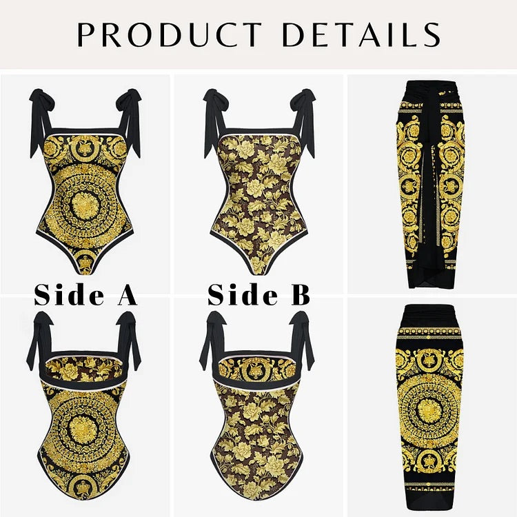 Maillot de bain une pièce réversible avec nœud papillon et sarong swimgirls 