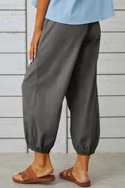 Tatum Linen Blend Elastic Waist Pocketed Button Hem Pants