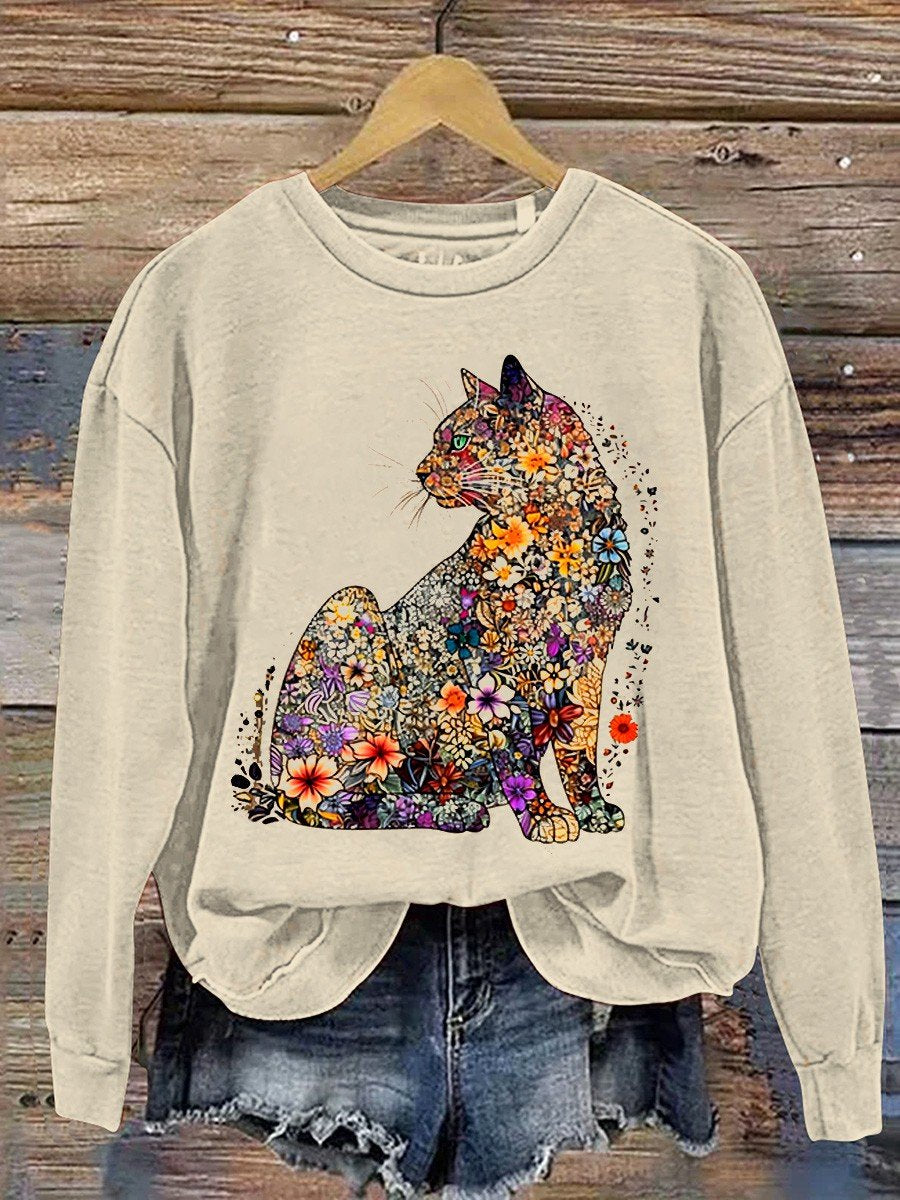 Cat Art Print Casual Sweatshirt