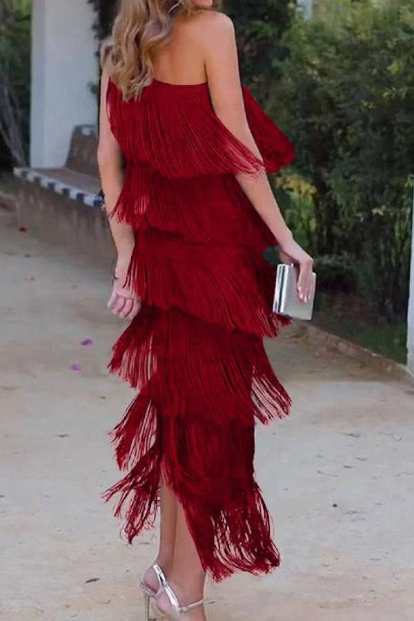 Off-Shoulder Elegant Fringe Dress