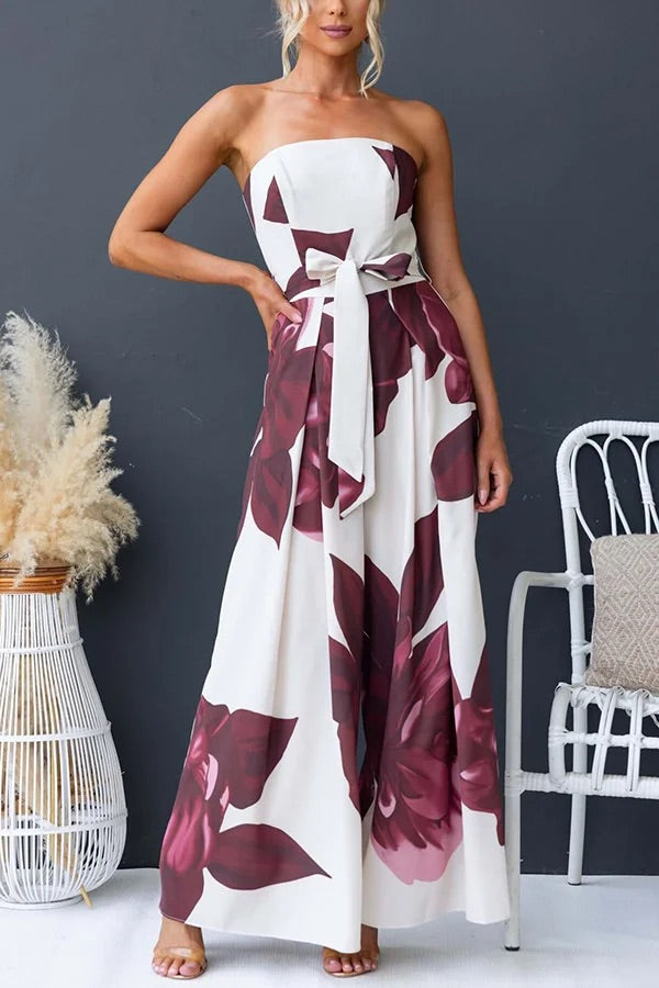 Combinaison à imprimé floral Just Heavenly, épaules dénudées, jambes larges et nouées