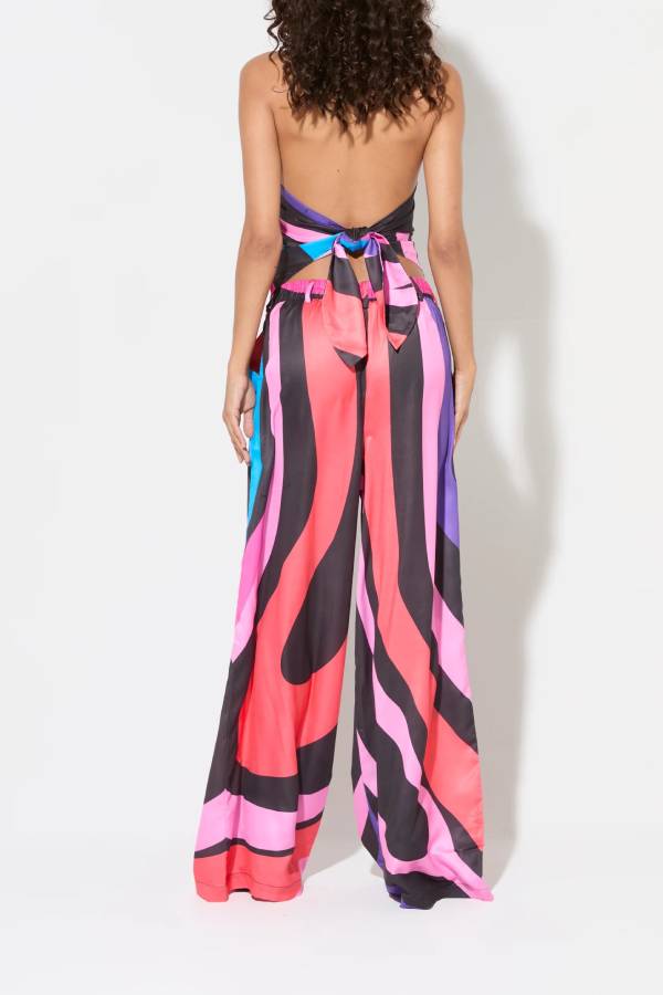 Jodie Unique Print Halter Scarf Tank and Elastic Waist Pocketed Wide Pants Set