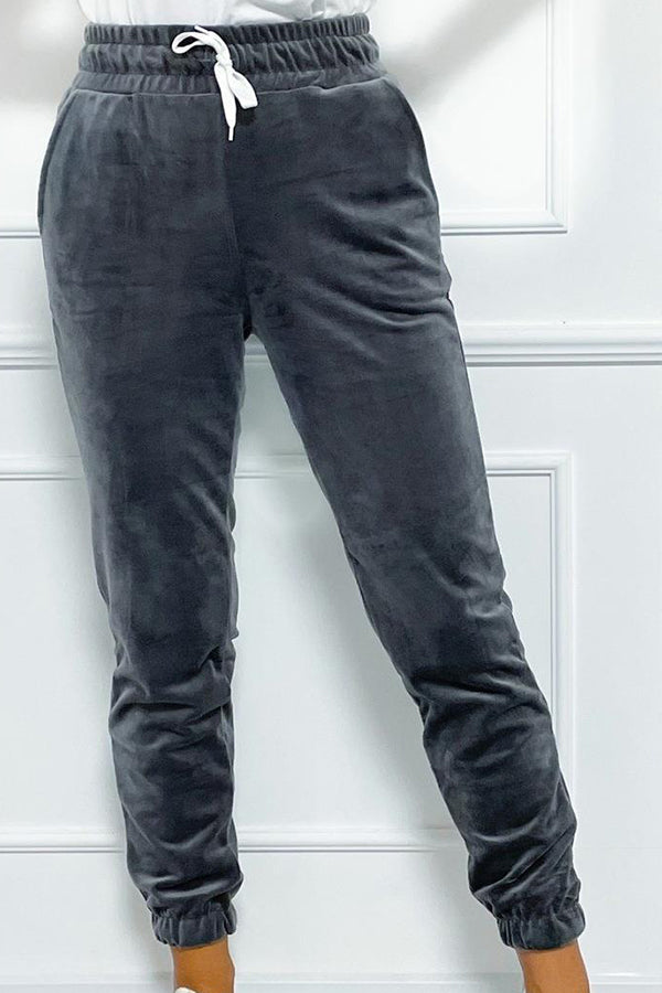 Pantalon décontracté en cachemire coréen pour femme avec ceinture élastique 