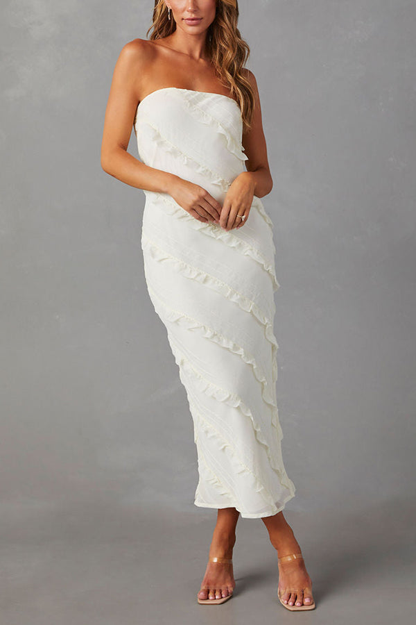 TRÄGERLOSES MAXIKLEID „BAYLIE“ MIT RÜSCHENSTICH