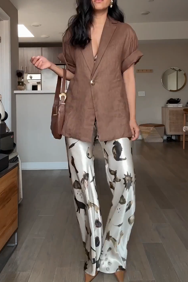 The Finishing Touch Satin Unique Print Elastic Waist Wide Leg Pants
