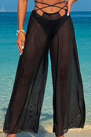 Solid color halter neck trousers three-piece swimsuit