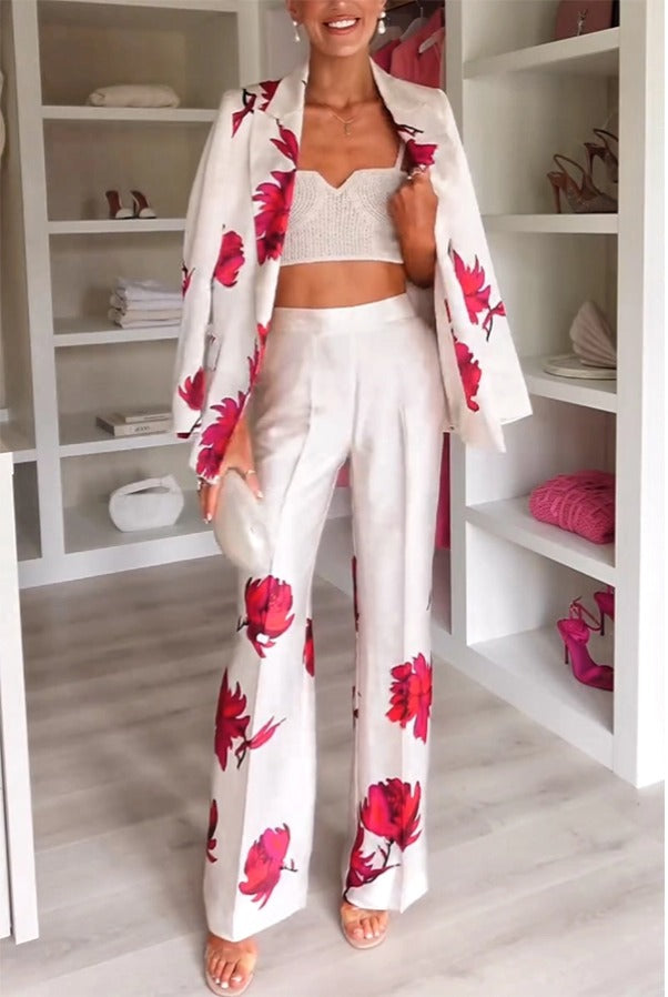 Special Attendance – Satinhose mit Blumenmuster, hoher Bund, Taschen und elastischer Taille
