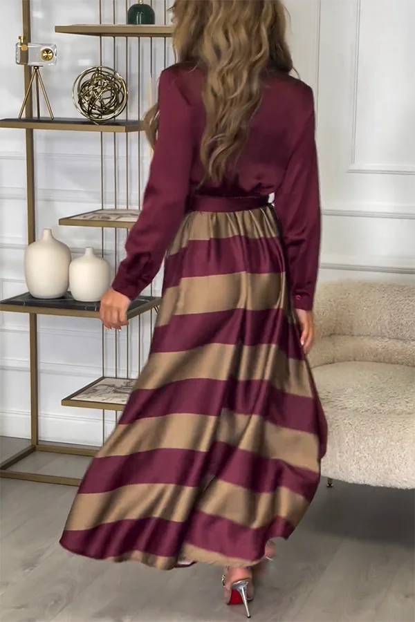 Robe longue en satin Lindsey à manches longues et ceinture contrastée