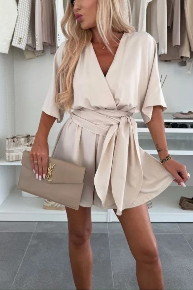 Stylish Comfortable V-neck Wide Sleeve Tie-up Loose Romper