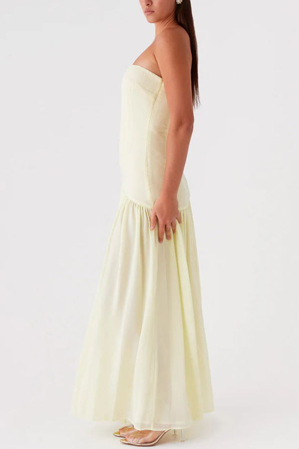 Eden Patchwork Semi-sheer Chiffon Strapless Maxi Dress