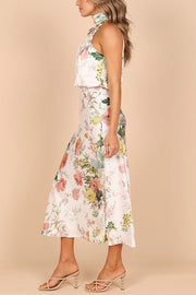 Wine Country Dates Floral Halter Neck Elastic Waist Maxi Dress