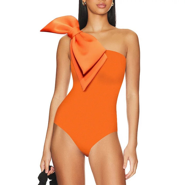 Bow-Tie Decor One Piece Swimsuit and Skirt